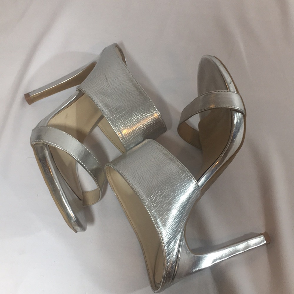 Silver open back 2 strap heels